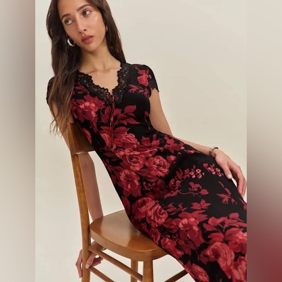Reformation Dresses & Skirts - Reformation Tiffie Floral Lace Midi Dress In Basilica Sz 4 NEW